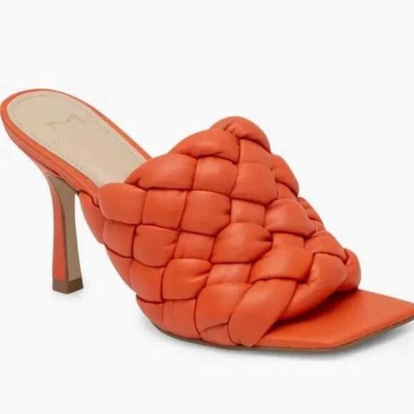 Marc Fisher LTD Dakina Orange Leather Woven Square Toe Heel Mules Size 5.5 - Picture 1 of 7